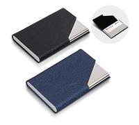 homEdge Slim Professional - Soporte para Tarjetas de Visita, 2 Unidades, Piel sintética + Funda de Acero Inoxidable, Color Negro y Azul