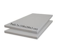 HOMEDI Pack 2 X Plancha de Goma Espuma de Poliuretano de Alta Densidad HR - (100x200x3cm) - Ideal para Tapizar, Sofás, Colchones y Relleno de Cojines - Color Gris