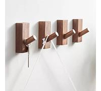 HomeDo Juego de 4 ganchos de pared autoadhesivos de madera, ganchos para ropa, percheros decorativos de madera, ganchos de madera,Estante para Sombreros (Rectángulo de Nogal-4P)