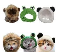 Homedy Crafts: Paquete de 3 piezas de sombrero para gato, cabeza de león, panda, rana, ajustable, lavable, suave, accesorio para la cabeza para mascotas