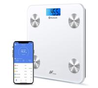 HomeFashion HFitness Báscula de Baño Digital 19 Indicadores de Composición Corporal, 28×28 cm Blanca Báscula Inteligente con App, Análisis de Grasa y Masa Muscular, Peso e IMC para Fitness