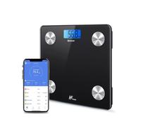 HomeFashion HFitness Báscula de Baño Digital 19 Indicadores de Composición Corporal, 28×28 cm Negra Báscula Inteligente con App, Análisis de Grasa y Masa Muscular, Peso e IMC para Fitness