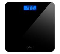 HomeFashion HFitness Báscula de Baño Digital 28×28 cm, Hasta 180 kg, Pantalla LCD Retroiluminada, Plataforma de Cristal Templado de Alta Precisión negra