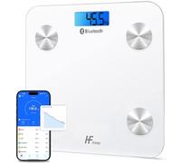 HomeFashion HFitness Báscula de Baño Inteligente 28×28 cm con 19 Mediciones Corporales, Báscula Digital de Grasa Corporal Bluetooth con App, IMC, Peso, Masa Muscular y Masa Ósea blanca