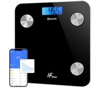 HomeFashion HFitness Báscula de Baño Inteligente 28×28 cm con 19 Mediciones Corporales, Báscula Digital de Grasa Corporal Bluetooth con App, IMC, Peso, Masa Muscular y Masa Ósea negra