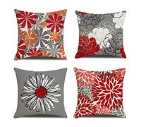 Homefeelzydys Funda de Cojín 50x50 cm Con Flores Rojas y Margaritas - Moderna Decoración Para el Hogar, Sofá, Dormitorio y Coche