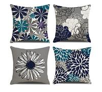 Homefeelzydys Funda de Cojín Floral Azul Marino 45x45 cm - Moderna Con Margaritas Para Decoración del Hogar, Sofá, Dormitorio y Coche