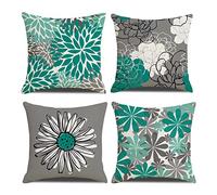 Homefeelzydys Funda de Cojín Floral Azul Turquesa - Moderna con Margaritas, 50x50 cm, para Hogar, Sofa y Dormitorio