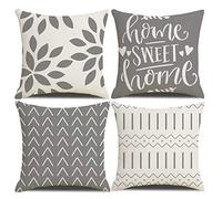 Homefeelzydys Fundas de Cojín 55 x 55 cm, Juego de 4 Fundas de Cojín Cuadradas Gris Paquete de 4 para Patio al Aire Libre, Jardín, Sala de Estar, Sofá, Decoración de Casa de Campo