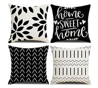 Homefeelzydys Fundas de Cojín 60 x 60 cm, Juego de 4 Fundas de Cojín Cuadradas Negras Paquete de 4 para Patio al Aire Libre, Jardín, Sala de Estar, Sofá, Decoración de Casa de Campo