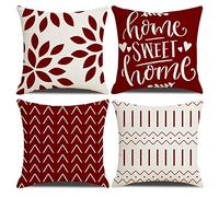 Homefeelzydys Fundas de Cojín 60 x 60 cm, Juego de 4 Fundas de Cojín Cuadradas Vino Tinto Paquete de 4 para Patio al Aire Libre, Jardín, Sala de Estar, Sofá, Decoración de Casa de Campo