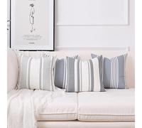 Homefeelzydys Paquete de 4 Fundas de cojín a Cuadros con Rayas de Granja, Fundas de cojín Decorativas de algodón de 18x18, para Sofá, Banco y Sofá