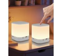 Homefire Lámpara de noche LED 2 táctiles regulable: lámpara de mesa con batería de 3600 mAh USB recargable blanca lámpara de noche inalámbrica con 3 temperaturas de color y temporizador, luz nocturna
