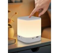 Homefire Lámpara LED de noche táctil regulable: lámpara de mesa con batería de 3600 mAh USB recargable blanca lámpara de noche inalámbrica con 3 temperaturas de color y función de temporización, luz
