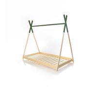 HOMEforDREAMS Cama infantil estilo tipi H4D-07: diseño inspirado en Montessori, listones y techo pintado, acogedora zona para dormir y jugar para niños (verde, 190 x 140 cm)