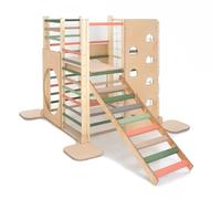 HOMEforDREAMS Torre de escalada cuadrada inspirada en Montessori de madera para cordeles: parque infantil interior plegable con tablas de accesorios (sueño forestal, con tabla interior y estribo)