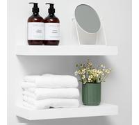 Homeforia Estantes flotantes blancos para pared, estante de madera maciza premium, estantes de baño blancos, soporte resistente, 18 x 6.5 x 1.75 pulgadas, juego de 2