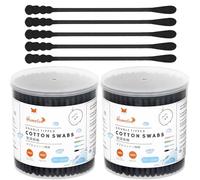 HOMEFOX Bastoncillos de algodón negro en espiral, 400 bastoncillos de algodón orgánico de doble cara envueltos apretadamente envueltos en carbón, palo de papel, suave, suave, sin pelusas, sin pelusas,