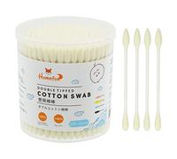 HOMEFOX Hisopos de algodón amarillos puntiagudos de precisión, 200 unidades de algodón orgánico puntiagudo, puntas de algodón envueltas herméticamente, palo de papel suave, suave, sin pelusas, sin