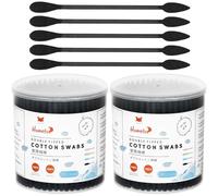HOMEFOX Hisopos de algodón negro de precisión, 400 unidades de algodón orgánico puntiagudo de doble cara con puntas de algodón de carbón firmemente envueltas en papel suave y suave sin cloro, sin crueldad, puntiagudo y redondo