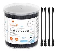 HOMEFOX Hisopos de algodón negro en espiral, 200 bastoncillos de algodón orgánico, estilo gótico, con puntas de algodón de carbón envueltas, suaves, suaves, sin pelusas, redondos y en espiral (negro)