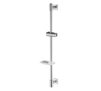 HomeHeng Barra de ducha de 80 cm con jabonera, barra de ducha de acero inoxidable SUS304 con soporte para alcachofa de ducha, soporte para alcachofa de ducha, altura ajustable, níquel cepillado,