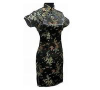 Homeilteds Exquisito Flor de Mujeres Mini Qipao Black Mandarin Colllar Cheongsam Sexy High Slit Slim Chinese Vestido MÁS 3XL 4XL 5XL 6XL Comfortable (Color : Black, Size : XXL.)