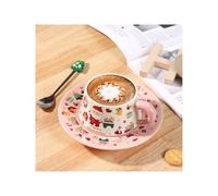 HomeJoySet ,Ceramic Coffee Cups,High Appearance Level, Personality Creative Ceramic Cups,Beautiful and Designed Coffee Cup with saucer,Suitable for Home,Office,Restaurants and Cafe(Pink)