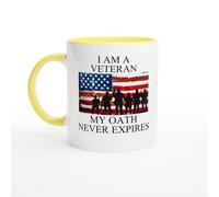 HomeJoySet Taza De Café For Veteranos, Diseño De La Bandera De EE. UU., Mi Juramento Nunca Expira, Regalo Original For La Marina, El Ejército Y La Fuerza Aérea.(Yellow,11oz)