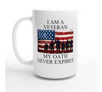 HomeJoySet Taza De Café For Veteranos, Diseño De La Bandera De EE. UU., Mi Juramento Nunca Expira, Regalo Original For La Marina, El Ejército Y La Fuerza Aérea.(White,15oz)