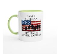 HomeJoySet Taza De Café For Veteranos, Diseño De La Bandera De EE. UU., Mi Juramento Nunca Expira, Regalo Original For La Marina, El Ejército Y La Fuerza Aérea.(Green,11oz)