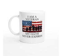 HomeJoySet Taza De Café For Veteranos, Diseño De La Bandera De EE. UU., Mi Juramento Nunca Expira, Regalo Original For La Marina, El Ejército Y La Fuerza Aérea.(White,11oz)