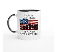 HomeJoySet Taza De Café For Veteranos, Diseño De La Bandera De EE. UU., Mi Juramento Nunca Expira, Regalo Original For La Marina, El Ejército Y La Fuerza Aérea.(Black,11oz)
