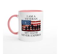 HomeJoySet Taza De Café For Veteranos, Diseño De La Bandera De EE. UU., Mi Juramento Nunca Expira, Regalo Original For La Marina, El Ejército Y La Fuerza Aérea.(Pink,11oz)