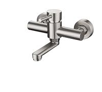 HomeLava Grifo Cocina Pared Caño Corto, Longitud del Caño 18 cm, Acero Inoxidable, Cepillado, Montaje en Pared, Giratorio 360 °