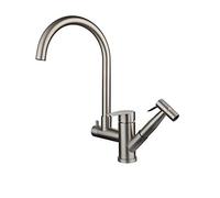 HomeLava Grifo de cocina con rociador lateral extraíble, Grifo giratorio de un solo orificio, doble salida, para fregadero de cocina, grifos de baño, níquel cepillado