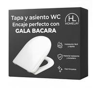 HOMELAY Tapa compatible con WC GALA BACARA Blanca. Encaje Perfecto. Fácil Montaje. Bisagra de Acero Inox. Gran resistencia y anti-bacterias. Acabado liso y Brillante. Caída Libre. Fabricada en España