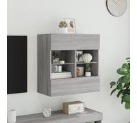 HOMELEN Armario de pared para TV con luces LED Sonoma gris, 58,5 x 30 x 60,5 cm, armario para TV, mueble de TV, mueble de salón, armario para sala de estar, dormitorio