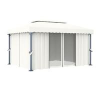 Homelen Gazebo con cortinas, 4 x 3 m, para exteriores, color blanco, marco de aluminio, doble techo, resistente a los rayos UV, pantallas de malla para patio, jardín, fiesta, barbacoa, picnic