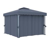 Homelen Gazebo con cortinas, marco de aluminio antracita de 3 x 3 m, Canopy para exteriores, doble techo, resistente a los rayos UV, poliéster resistente a los rayos UV, para patio, jardín, fiesta