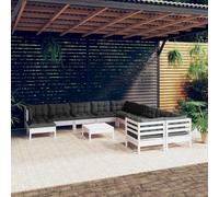 HOMELEN Juego de 12 muebles de jardín con cojines de madera de pino blanco, juego de muebles de jardín, juego de muebles de jardín, juegos de entretenimiento, balcón, sofá, salón, adecuado para