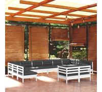 HOMELEN Juego de 12 muebles de jardín con cojines de madera maciza de pino blanco, juego de muebles de balcón, muebles de jardín, juegos de entretenimiento, balcón, sofá, salón, adecuado para jardines