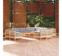 HOMELEN Juego de 12 muebles de jardín con cojines grises de madera maciza de pino, juego de sofá de jardín, muebles de balcón, juegos de entretenimiento, balcón, sofá, salón, adecuado para jardines y