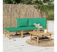 HOMELEN Juego de 3 muebles de jardín con cojines verdes de bambú, juego de muebles de jardín, muebles de balcón, juegos de entretenimiento, salón, balcón, sofá, salón, adecuado para jardines, terrazas