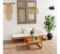 HOMELEN Juego de 4 muebles de jardín con cojines de madera maciza de acacia, muebles de jardín, muebles de balcón, juegos de entretenimiento, balcón, sofá, salón, adecuado para jardines y terrazas