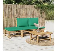 HOMELEN Juego de 4 muebles de jardín con cojines verdes de bambú, juego de muebles de jardín, muebles de balcón, juegos de entretenimiento, salón, balcón, sofá, salón, adecuado para jardines, terrazas