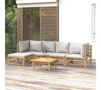 HOMELEN Juego de 6 muebles de jardín con cojines de bambú gris claro, juego de muebles de jardín, juego de muebles de jardín, juegos de entretenimiento, balcón, sofá, salón, adecuado para jardines y