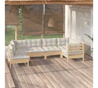 HOMELEN Juego de 6 muebles de jardín con cojines de madera de pino, muebles de jardín, muebles de balcón, juegos de entretenimiento, balcón, sofá, salón, adecuado para jardines y terrazas