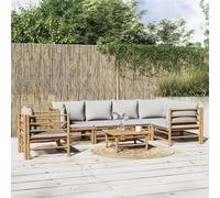 HOMELEN Juego de 7 muebles de jardín con cojines de bambú gris claro, juego de muebles de jardín, muebles de balcón, juegos de entretenimiento, balcón, sofá, salón, adecuado para jardines y terrazas