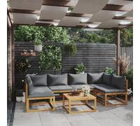 HOMELEN Juego de 7 muebles de jardín con cojines de madera maciza de acacia, juego de sofá de jardín, muebles de balcón, juegos de entretenimiento, balcón, sofá, salón, adecuado para jardines y